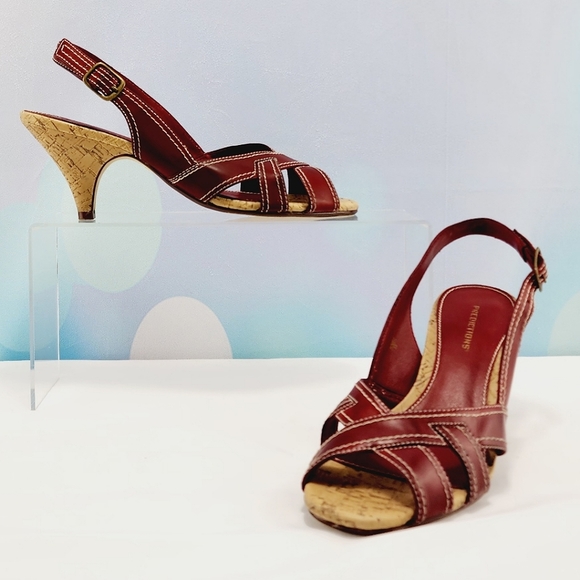 PREDICTIONS – Red wine sandal heels, peep-toe, approx. 2.75”, size 7 - Picture 1 of 8